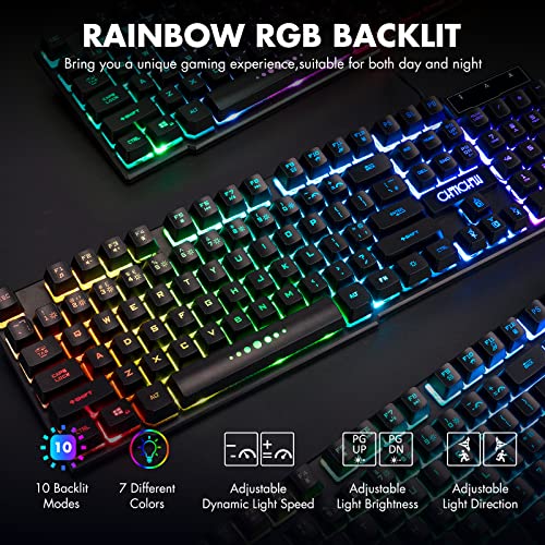 Gaming Keyboard and Mouse 104 Keys for Mac PC PS5 PS4 Xbox One Gamers | RGB Backlit LED Mechanical Feel Keyboard with Multimedia Keys Number Pad, USB Desktop Computer Windows Keyboard