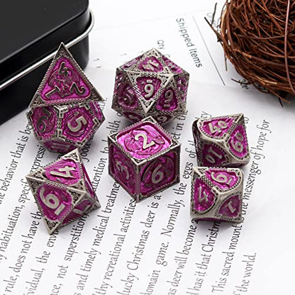 PJOY Metal DND Dice Set with Dice Case Antique Silver Purple Dragon D&D Polyhedral Dice for RPG Role Playing Games Compatible with Dungeons and Dragons TTRPG Gifts - color: Antique Iron Purple