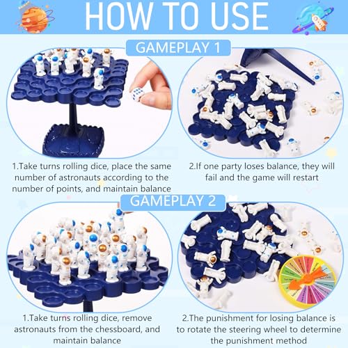 kykake 2 Player Board Games，Balance Game Tree Tabletop Puzzle Game Montessori Toy，Balance Board Game for Birthday Christmas Bulk Astronauts Board Game Board Games for Kids 4,6,8,12（Astronaut） - style: astronaut