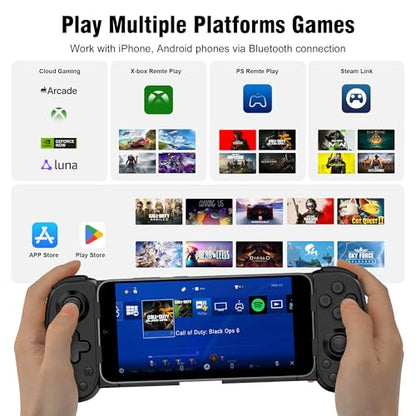 Joso Wireless Phone Controller for iPhone/Android, Mobile Game Controller with Hall Joystick Suitable for Xbox Cloud Gaming, PS Remote Play, Steam Link, Call of Duty & More - Black - color: Black | D6