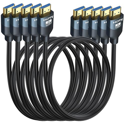 8K HDMI 2.1 Cables 3FT 5-Pack, High Speed HDMI Gaming Monitor Cable for PS5 TV-8K ARC&eARC HDMI Cord-165/180/240Hz, HDCP2.3, 3D/HDR10 for Soundbar, PS5, PS4, TV, Xbox, Roku, Cinema, Computer, Monitor - size: 3 FT