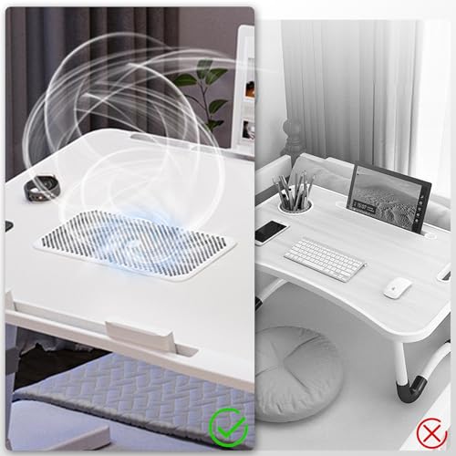 Adjustable Laptop Lap Desk with Cooling Fan USB Light for Adults 60x40cm,White - color: White,60*40cm