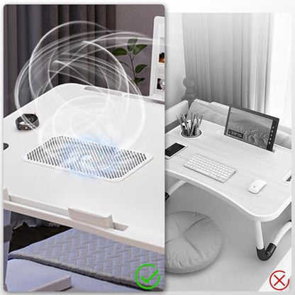 Adjustable Laptop Lap Desk with Cooling Fan USB Light for Adults 60x40cm,White - color: White,60*40cm