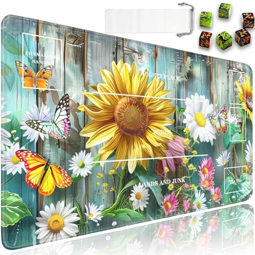 JVGFYNKL for MTG Playmat, 24 x 14 in for TCG Playmat with Zones,Trading Card Game Playmats with Storage Bag and 6 Dice, for MTG Table Mat Card Accessories, Flowers on an Old Board - color: JV-Playmat-5K-4-F153