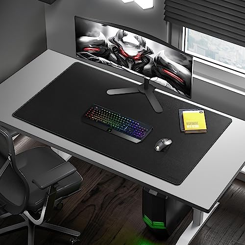 CENNBIE Leather Desk Mat Large, 43.6" x 23.6" Extended Mouse Pad (Black) | Premium stitched edges resist wear. Easy to clean. Protects desk from spills, stains ,scratches. Smooth glide. Office & home. - color: Black, size: 23.6" x 43.6"