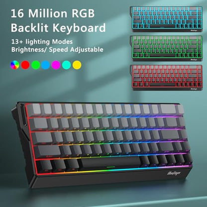 BlueFinger 60% Wireless Mechanical Gaming Keyboard, Bluetooth/2.4G/USB-C Hot Swappable RGB Backlit Keyboard with Side-Printed PBT Keycaps, for MAC Xbox PC PS5, Black - color: Gradient Gray