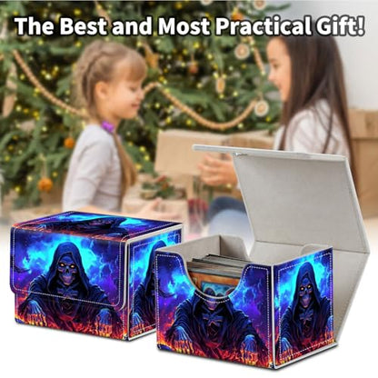 Stylish MTG Deck Box for 110+ Cards, Magnetic Commander Deck Case with Bonus Game Card Pouch, Durable Storage for TCG and Sleeved Magic Cards, Grim Skulls - color: Grim Skulls