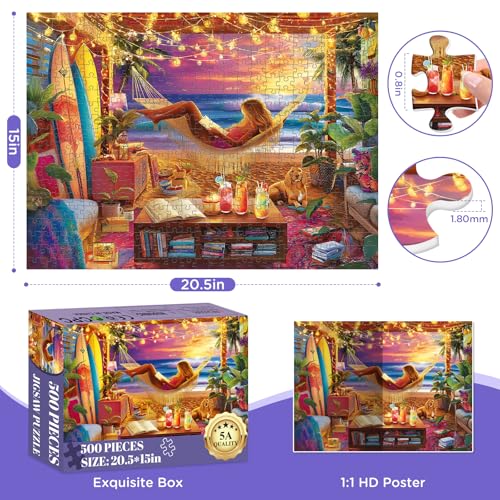 Jigsaw Puzzle 500 Pieces for Adults,Fun Summer Beach Sunset Scenery Puzzles | Hawaiian Vacation Puzzle Letter on Back,Nterlock Perfectly Frameable,Fun Challenging Perfect Birthday Party Gifts, 20.5x15 In - style: NightBeach