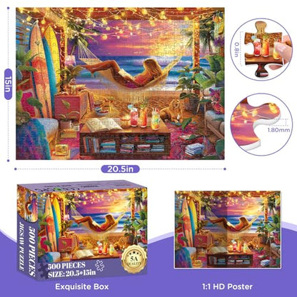 Jigsaw Puzzle 500 Pieces for Adults,Fun Summer Beach Sunset Scenery Puzzles | Hawaiian Vacation Puzzle Letter on Back,Nterlock Perfectly Frameable,Fun Challenging Perfect Birthday Party Gifts, 20.5x15 In - style: NightBeach