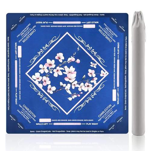 American Mahjong Mat for Table 32.6"x32.6" No Creases Rollup Shipped | with Velvet Bag Non Slip Mahjong Table Mat Noise Reduction Mahjong Mats with Print Rules for Playing (Navy Blue) - color: Navy Blue