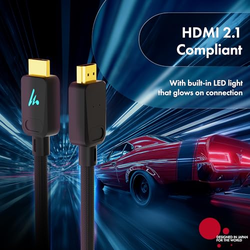 LED HDMI Cable V2.1 with Ethernet,8k@60Hz,4K@120Hz UHD Resolution,6.6 Feet Braided, 48 Gbps Transfer Ultra high Speed,HDR/HDR10/Dolby Vision,Dolby Atmos and DTS:X,Compatible All HDMI Devices - color: Black, size: 6.6 Feet