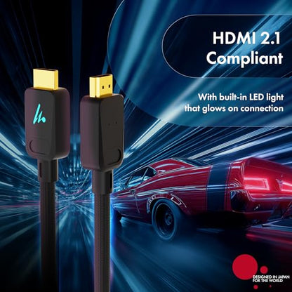 LED HDMI Cable V2.1 with Ethernet,8k@60Hz,4K@120Hz UHD Resolution,9.9 Feet Braided, 48 Gbps Transfer Ultra high Speed,HDR/HDR10/Dolby Vision,Dolby Atmos and DTS:X,Compatible All HDMI Devices - color: Black, size: 9.9 Feet