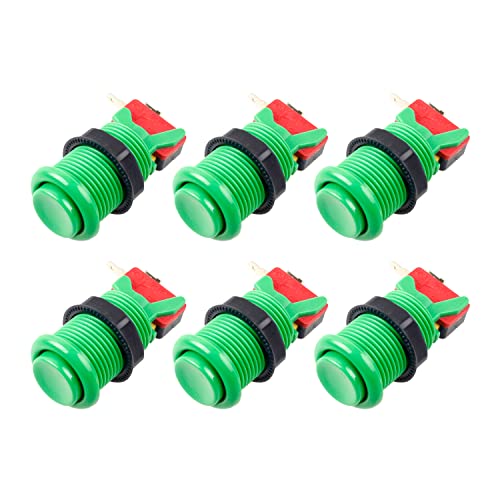 EG STARTS 6x American Style Standard Arcade Buttons Switchable Happ Type 30mm Push Button 3/16" terminal for Jamma Mame Kit Parts (Green) - color: Green