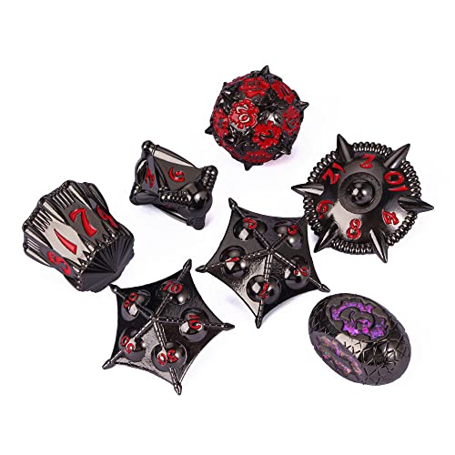 UDIXI Metal DND Dice Set 7PCS D&D Polyhedral Dice Set for Tabletop Games | Metal Gift Box, DM Gift, for Dungeons and Dragons Games Tabletop Games - color: Dg-black With Red Number