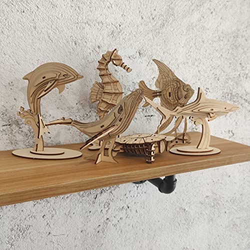 3D Wooden Sea Animal Puzzle - 6 Piece Set Wood Sea Animals Skeleton Assembly Model Kits - Wooden Crafts DIY Brain Teaser Puzzle - STEM Gifts for Adults & Teens Birthday Gifts Christmas - style: Sea Animals 6 model