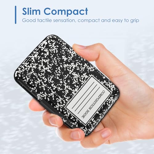 Credit Card Holder, Slim Aluminum RFID Blocking Wallet Debit Card Protector Organizer Metal Case, Black Composition Book - color: Black Composition Book
