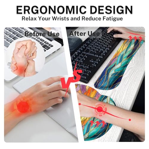 Britimes Gold Sun Ocean Keyboard Mouse Pad Set Boho Colorful 4in1 Large Mousepad+Keyboard Wrist Rest+Mouse Wrist Rest+Coaster Ergonomic Design for Home Office Computer 35.4x15.7 inches - color: Gold Sunset Ocean