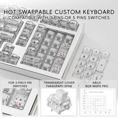 kutethy KY98 Wireless Mechanical Keyboard with Transparent Keycaps,Full Aluminum CNC,Hot-swappable,Pre-lubed Clicky Switches,Gasket Structure,RGB Backlit,BT5.0/2.4G/USB-C Wired (Silver) - color: Silver