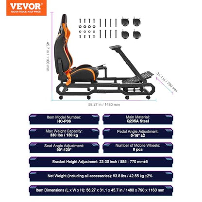 VEVOR Racing Wheel Stand, Racing Cockpit with Wheels for Logitech G923 G920 G29 & Thrustmaster T248P, Heavy Duty Steel Adjustable Cockpit, Max Load 330 LBS - style: Large Base with Wheels