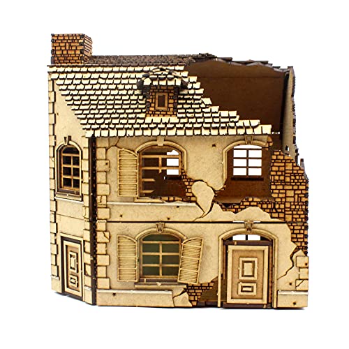 War World Gaming Semi-Destroyed Normandy House for Historical Wargames – 28mm Laser Cut MDF Building - size: Semi-Destroyed Normandy House