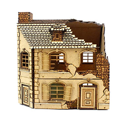 War World Gaming Semi-Destroyed Normandy House for Historical Wargames – 28mm Laser Cut MDF Building - size: Semi-Destroyed Normandy House