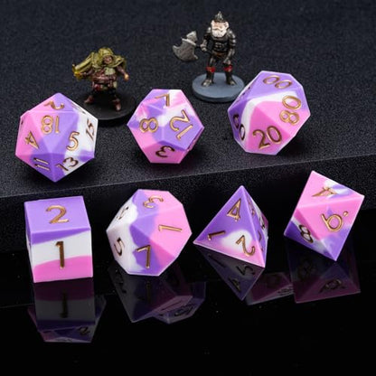 D&D Sharp Edges Dice, DND Silicone Rubber Polyhedral Dice Set 7pcs (D4, D6, D8, D10, D12, D20, D%) for Dungeons and Dragons, RPG, MTG (White Pink Purple) - color: White Pink Purple