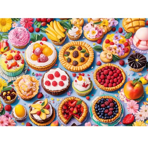 300 Pieces Puzzles for Adults,Large Pieces Candy Dessert Puzzle for Teens Seniors,Colorful Fruit Tart Cupcake Pastry Jigsaw Puzzles for Kids Ages 8-10 10-12,Bakery Food Puzzle for Family Game Nights - style: Dessert