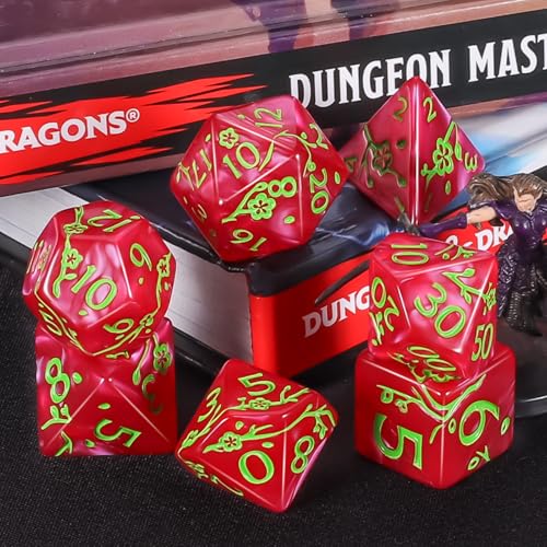 CiaraQ Polyhedral Dice Set - DND Role Playing Dice | Acrylic RPG Dice for Dungeons and Dragons MTG Table Games, Multi-Color, 42pcs - color: Red/Green/Blue/Black/White