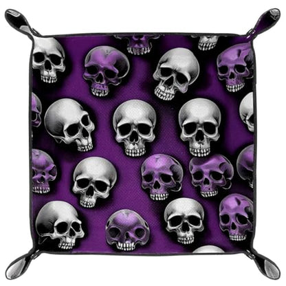 Dice Trays Skulls Purple Holder Storage Box for Dice Games Like RPG DND, Leather Dice Holder Portable Folding Rolling Dice Tray, 16x16cm - color: Multi 2