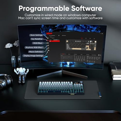 RedThunder K95 Wireless Mechanical Keyboard,TFT Screen & Knob, Trip-Modes Connection, Gasket Custom Hot-Swap Keyboard, RGB Backlit, Pre-lubed Linear Switches, Side Printed PBT Keycaps, Gray Gradient - color: Gradient Gray