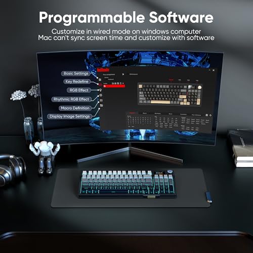 RedThunder K95 Wireless Mechanical Keyboard,TFT Screen & Knob, Trip-Modes Connection, Gasket Custom Hot-Swap Keyboard, RGB Backlit, Pre-lubed Linear Switches, Side Printed PBT Keycaps, Gray Gradient - color: Gradient Gray