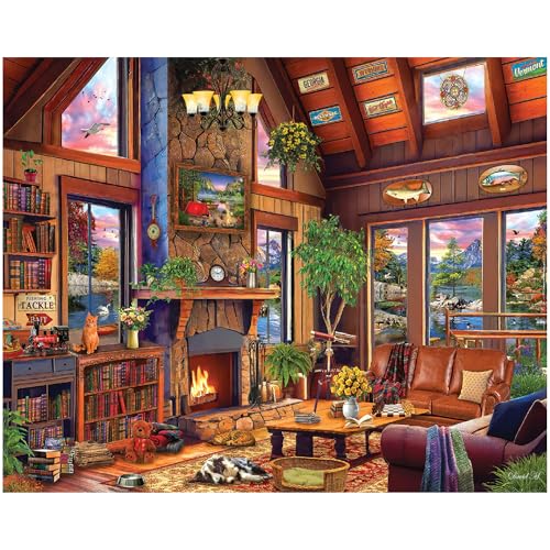 White Mountain 1000 Piece Jigsaw Puzzle Fall Scenic Lake, Wilderness Cabin | Large Pieces, Gift for Adults and Family, 24"x30" in