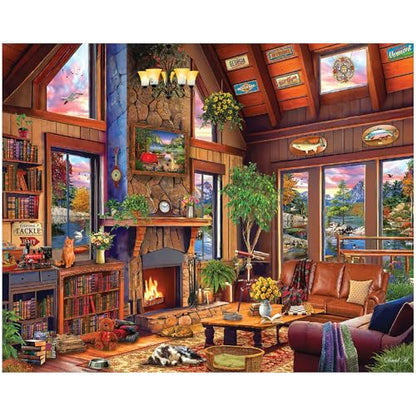 White Mountain 1000 Piece Jigsaw Puzzle Fall Scenic Lake, Wilderness Cabin | Large Pieces, Gift for Adults and Family, 24"x30" in