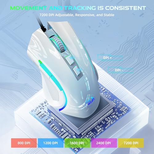 Redragon M602 Gaming Mouse, Ergonomic RGB Gaming Mouse Wired with 7200 Adjustable DPI, 9 Programmable Buttons, Professional Software for Gamer Office [White] - color: White