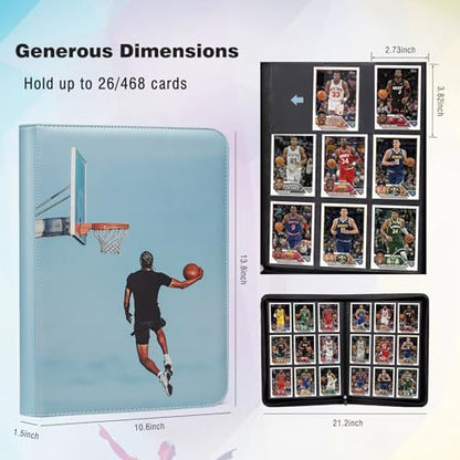 Basketball Card Binder 468 Double-Sided Pockets Trading Cards Secure Storage,Waterproof PU Leather with Sealed Zipper Protect Dust&Damage,Thoughtfully Chosen for Basketball Fans and Collectors - style: Basketball