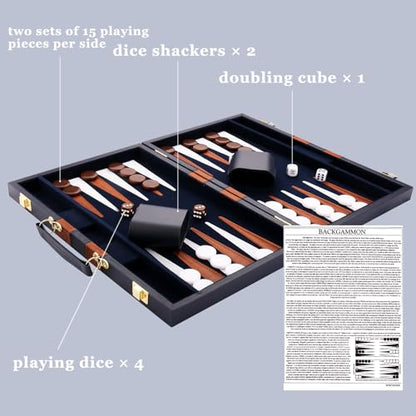 Backgammon Set - Classic Board Game with Premium PU Leather Case - Portable Travel Strategy Backgammon Game Set for Adults, Kids Family Game Night, Vacation & Gifts (18inch Large, Navy) - color: Navy, style: 18inch