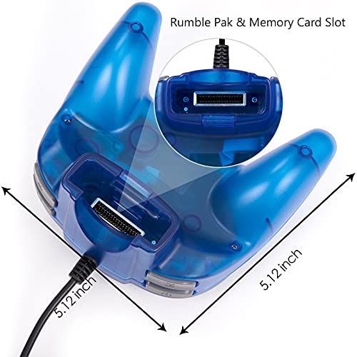 KIWITATA Mini N64 Wired 64-bit Game Controller for Retro Original N64 Console Clear Blue - color: Transparent