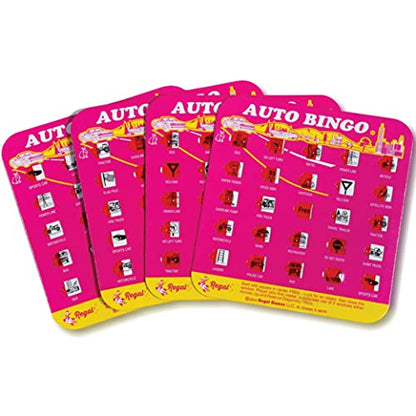 Regal Games Finger-Tip Shutter Bingo Cards with Sliding Windows - Auto Bingo Game Set - Travel Game for Adults & Kids - Reusable, No Chips & Daubers Needed - 4 Packs - Pink - color: Pink