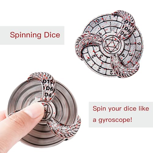 7-in-1 Spinner DND Dice Set, Rotate Metal Rotate Dungeons and Dragons DND Compass Dice, Cool RPG Role Playing Table Game Dice(Blood) - color: Black Blue