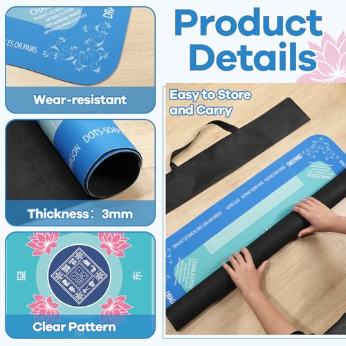 Mahjong Mat 31.5" x 31.5" Mahjong Table Mat with Rules Anti Slip Noise Reduction Lotus Flower Gaming Tablecloth for Poker, Card, Board Tile Games Mah Jongg Table Cover with Carrying Bag (Blue) - style: Blue Flower