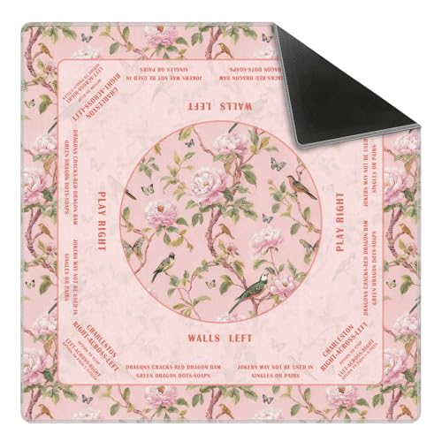 Pink Floral Bird Chinoiserie Mahjong Mat 31.5 x 31.5 in,Traditional Chinese Flower Non-Slip Noise Reduction Gaming Mat for Table American Mahjong Poker Board Games Card Games Dominoes - color: Pink Chinese Style Flower & Bird Mahjong Mat