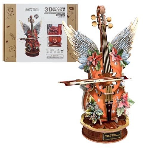 3D Puzzles for Adults, Wooden Model Kits-Music Box, DIY Mechanical Musical Instrument Puzzle, Unique Vintage Decor Craft Kits, Birthday Gifts for Men Women - color: Holly Cello