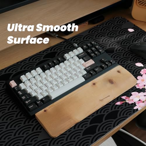 Gaming Mouse Pad with Anti-Slip Rubber Base, Extended Large Computer Mouse Mat with Stitched Edges, Long XL Anime Mousepad for Laptop and Keyboard, 31.5 x 11.8 inch (Black Cherry Blssom) - color: Black Cherry Blssom