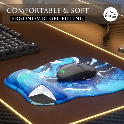 MROCO Ergonomic Mouse Pad with Gel Wrist Rest, 9.4 x 8.1 in, Blue Waves | Ergonomic Shape Design, Multiple Pattern Options, Gel Wrist Comfort, Smooth Lycra Surface, Non-Slip PU Base - color: Blue Waves