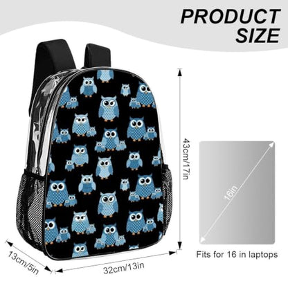 Clear Transparent Bookbag Reinforced Bottom Padded Shoulder Straps | Beach Waterproof, Cartoon Owl, Heavy Duty, Transparent See Through Bag for Seaside Trips - color: Pattern (843)