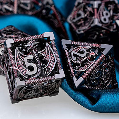 ARUOHHA Hollow DND Metal Dice Set Black Red Dragons D and D Dice, RPG Role Playing Games Dungeons Polyhedral Dice with Gift Box D20 D12 D10 D8 D6 D4 - color: Black Red