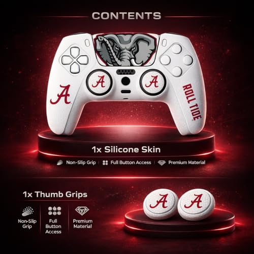 Silicone Gaming Cover Compatible with PS5 Controller - Officially Licensed University of Alabama Crimson Tide Away Design - color: Away-A1