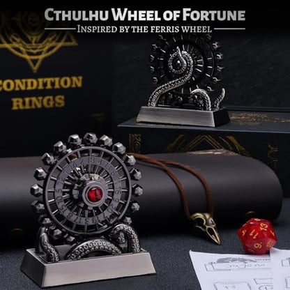 CZYY Ferris Wheel D20, Metal Fidget Spinner Dice for Tabletop RPG | Tentacle & Eye Design, Zinc Alloy, D20 Roulette Desk Gadget, Velvet Pouch, Gift for Dungeon Master & Fantasy Fans, Silver - color: Silver