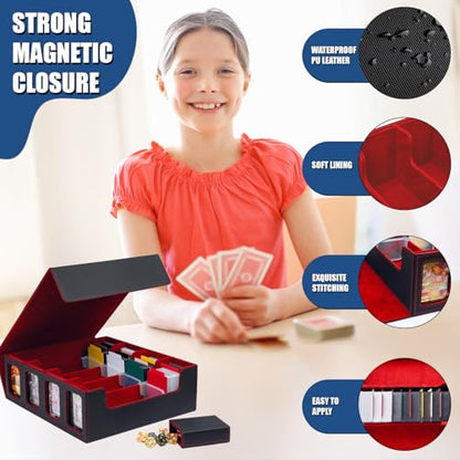 3200 MTG Deck Box TCG Card Storage Box Card Organizer Box with Dividers, MTG Commander Deck Box with Front Window for Top Loaders, Black Red - color: Black-Red