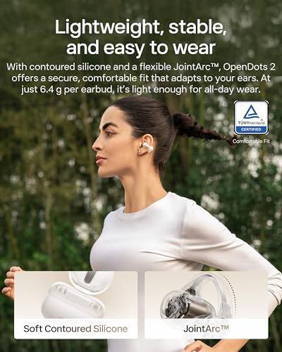 SHOKZ OpenDots 2 Open-Ear Clip-On Earbuds with Upgraded Dolby Audio, 3-Mic Clear Calls, Rich Bass, Up to 40 Hrs of Audio, Wireless Charging, Interchangeable Left/Right Earbuds, IP57, Bluetooth 6.1 - color: Pearl white